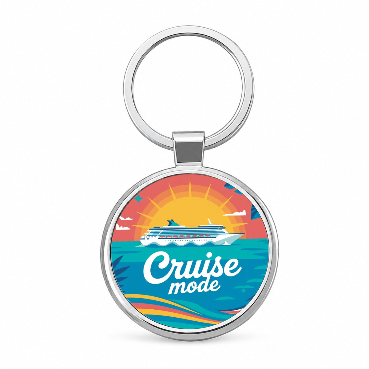 Cruise Mode Ship Vacation Colorful Round Metal Keychain