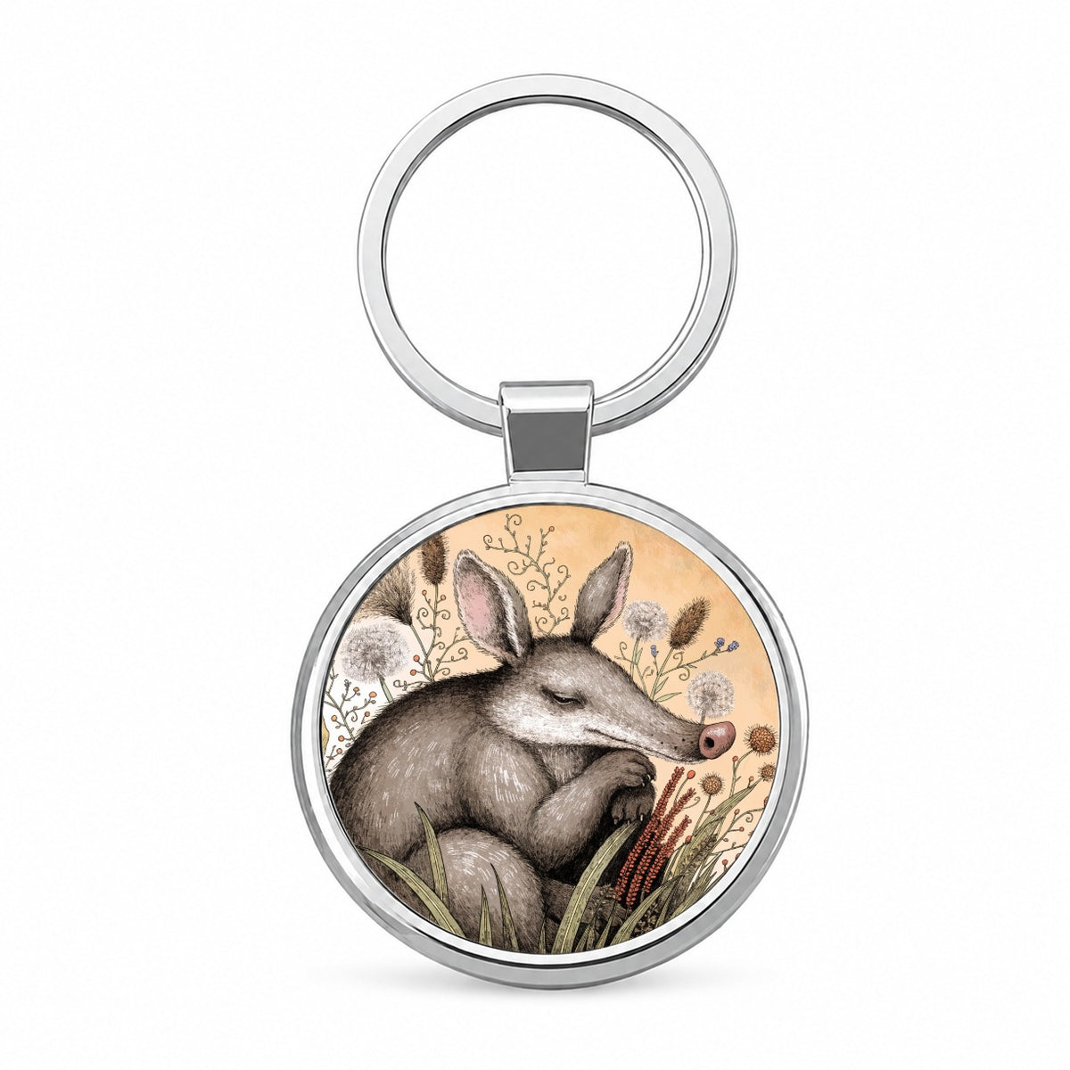 Cute Aardvark Illustration Round Metal Keychain