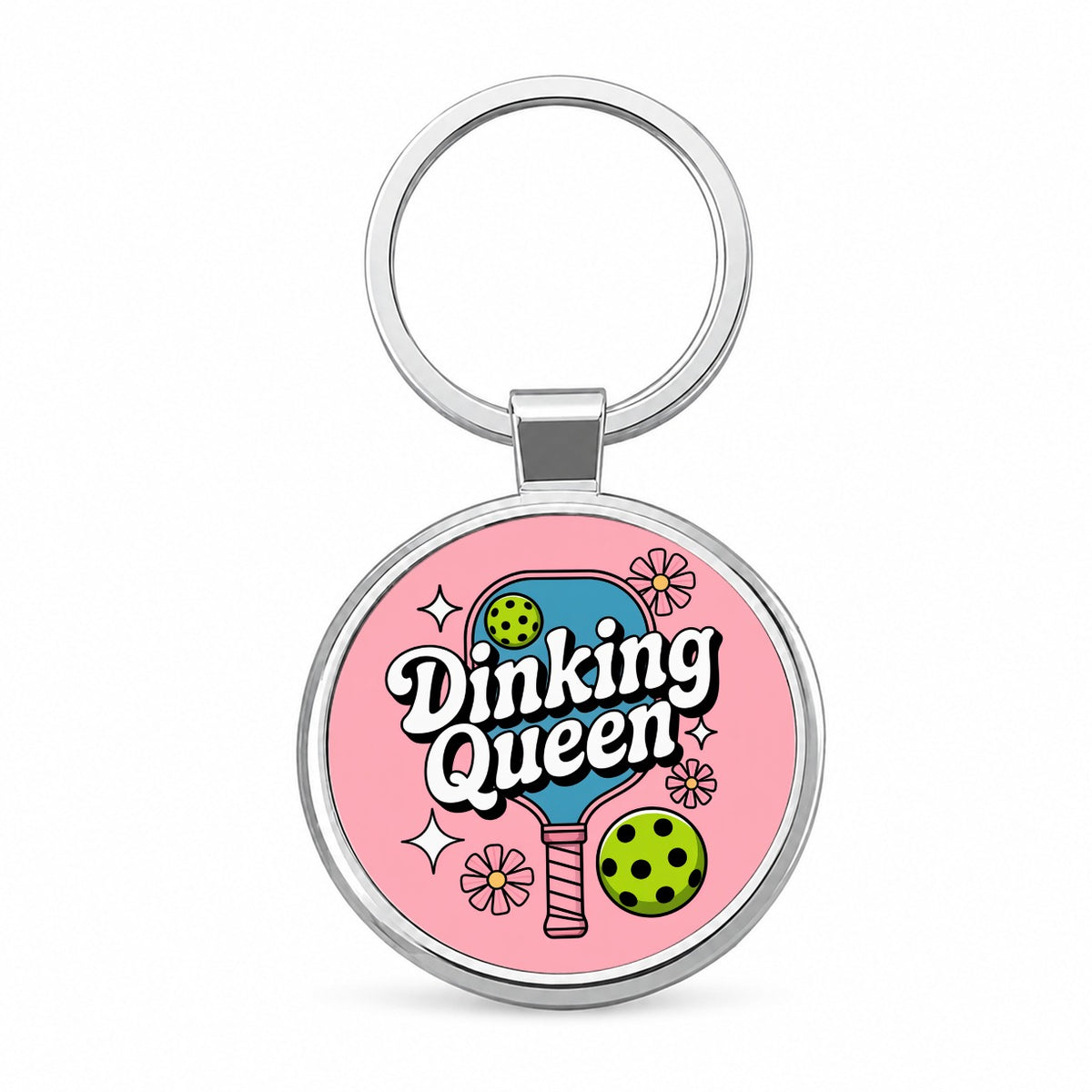 Dinking Queen Pickleball Round Metal Keychain