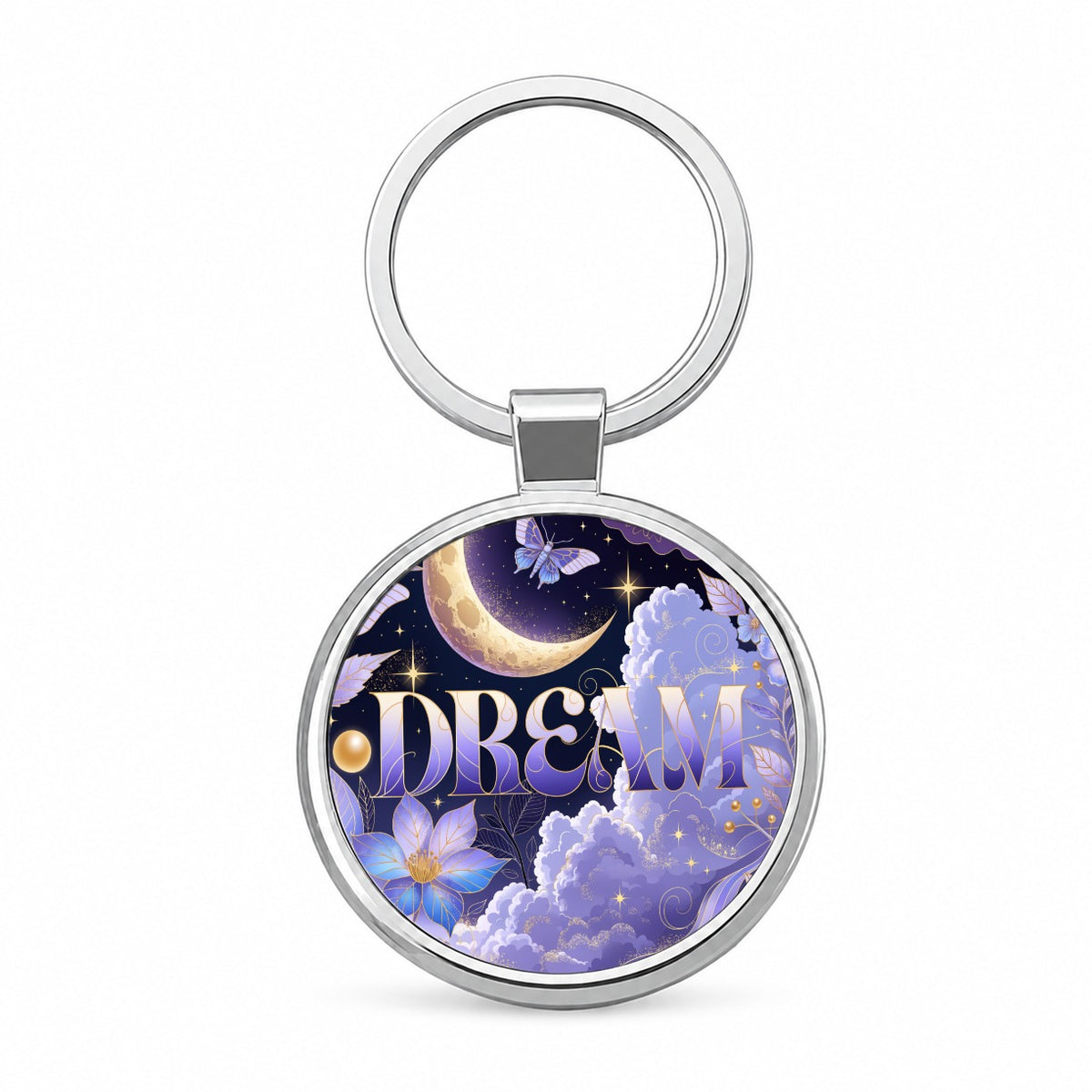 Dream Moon Sky Dreamer Round Metal Keychain