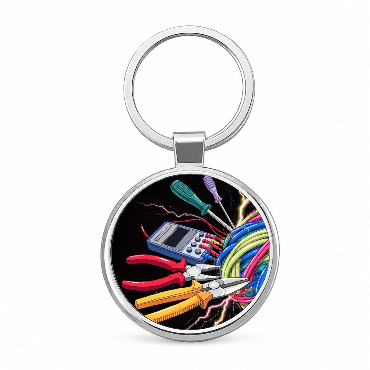 Electrician Tools Lightning Round Metal Keychain