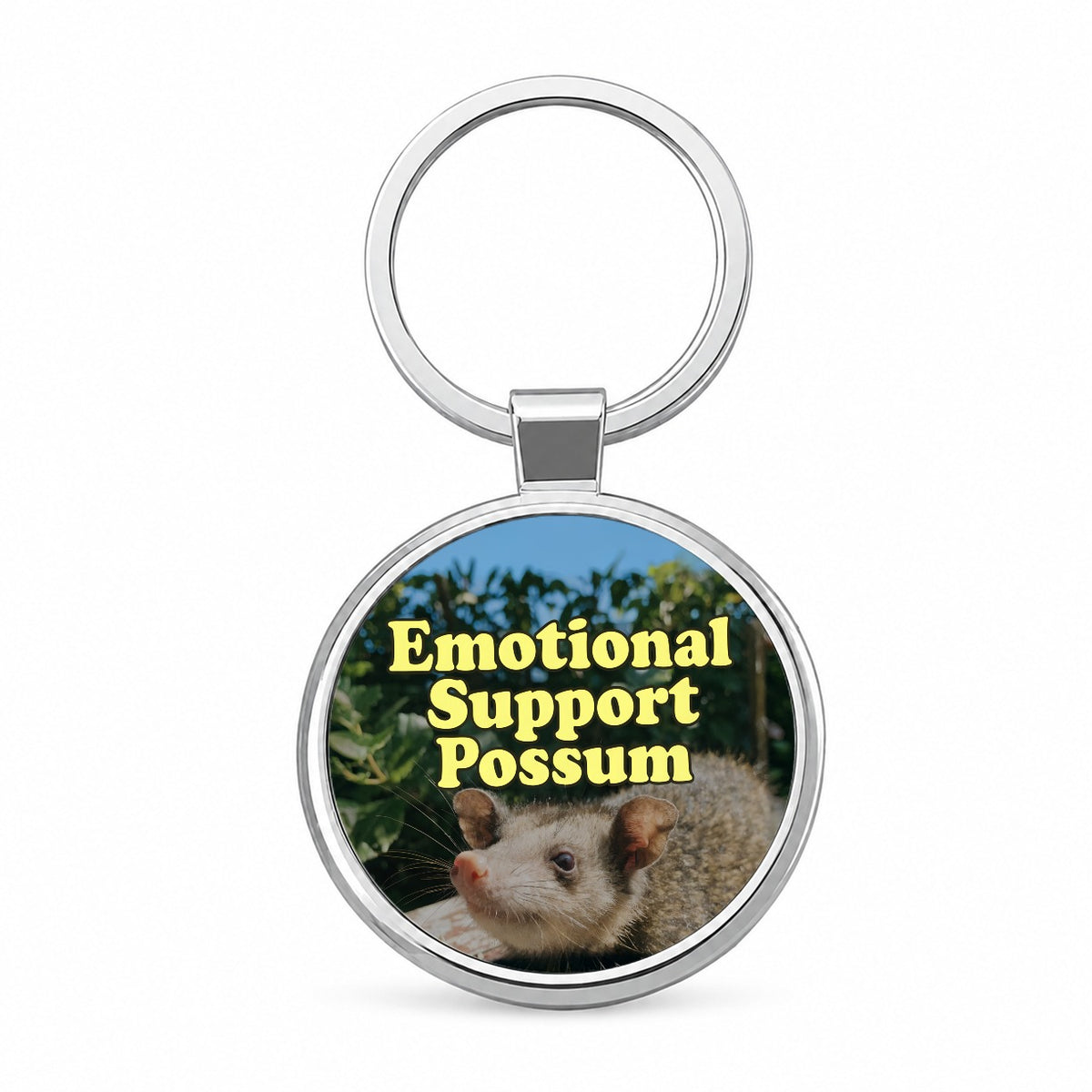 Emotional Support Possum Funny Round Metal Keychain
