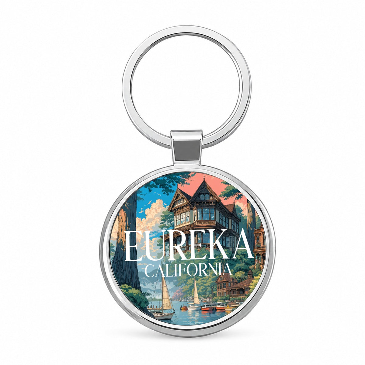 Eureka California Travel Round Metal Keychain