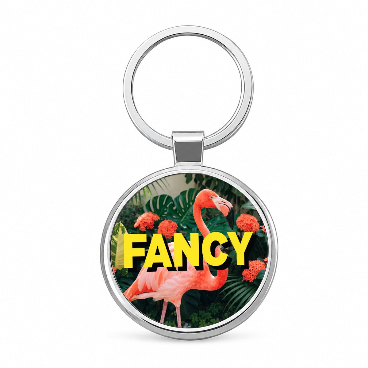 Fancy Pink Flamingo Funny Round Metal Keychain