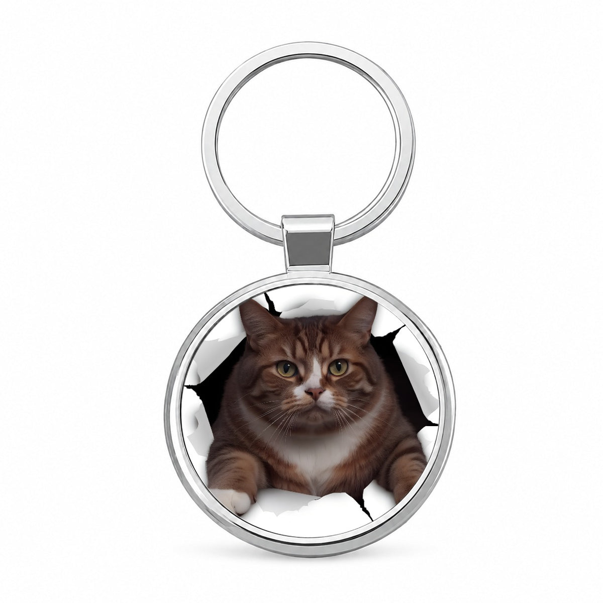 Fat Cat Breakout Round Metal Keychain