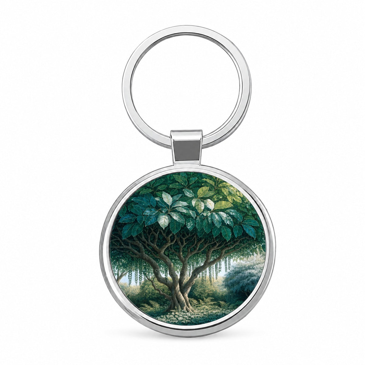 Ficus Tree Botanical Round Metal Keychain