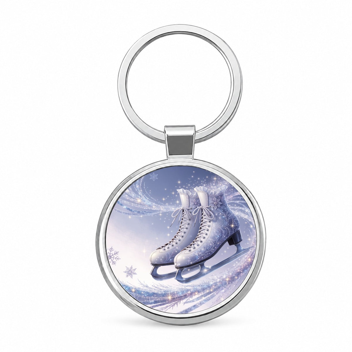 Figure Skating Ice Skates Elegant Round Metal Keychain