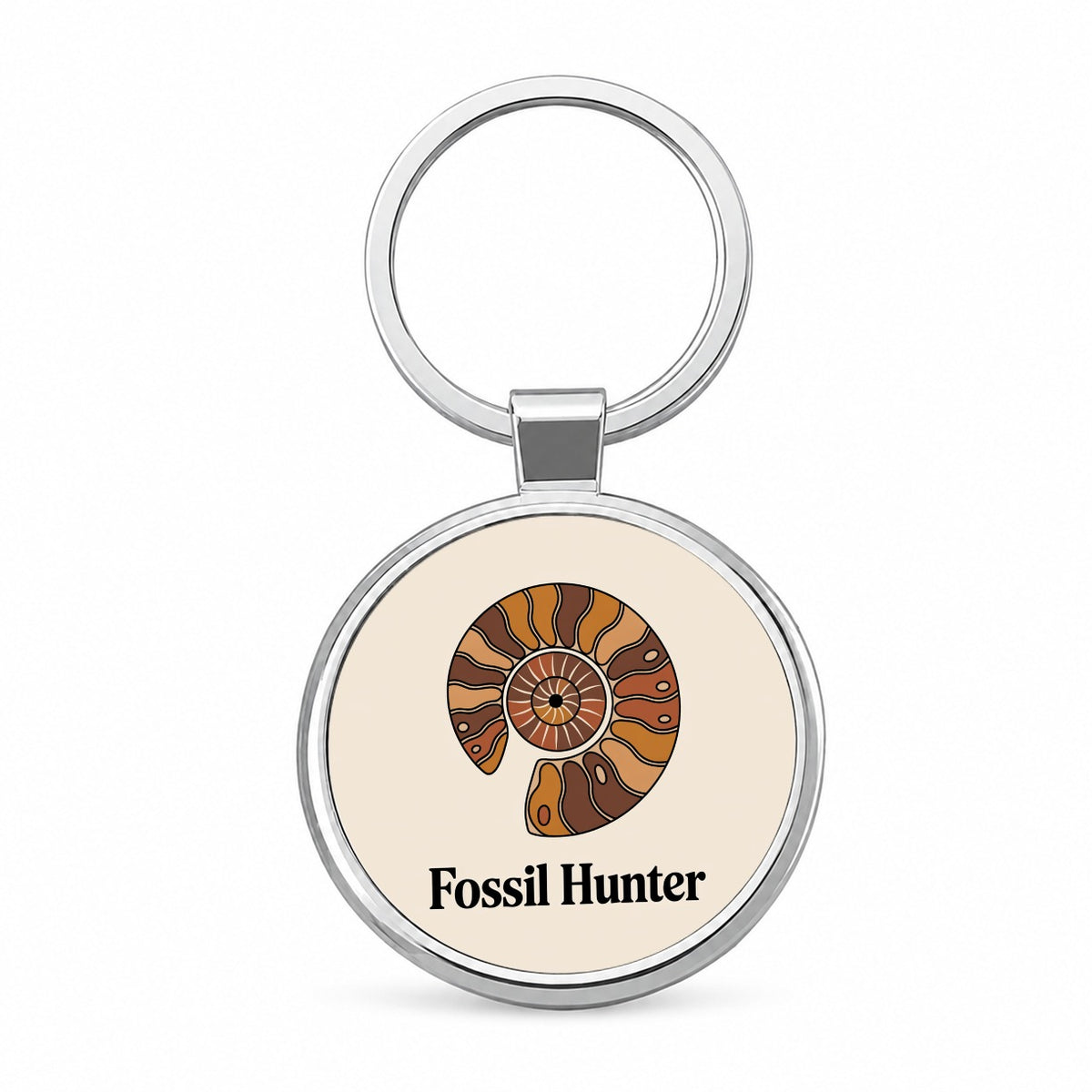 Fossil Hunter Ammonite Round Metal Keychain