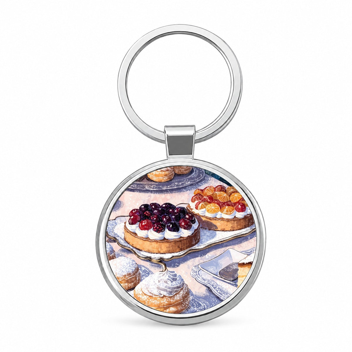 French Patisserie Pastries Round Metal Keychain