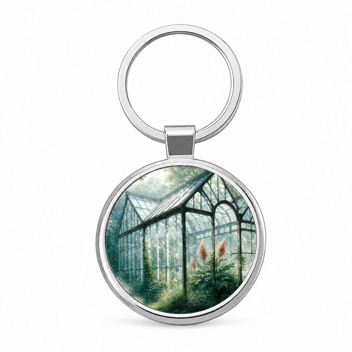 Garden Glass Conservatory Round Metal Keychain