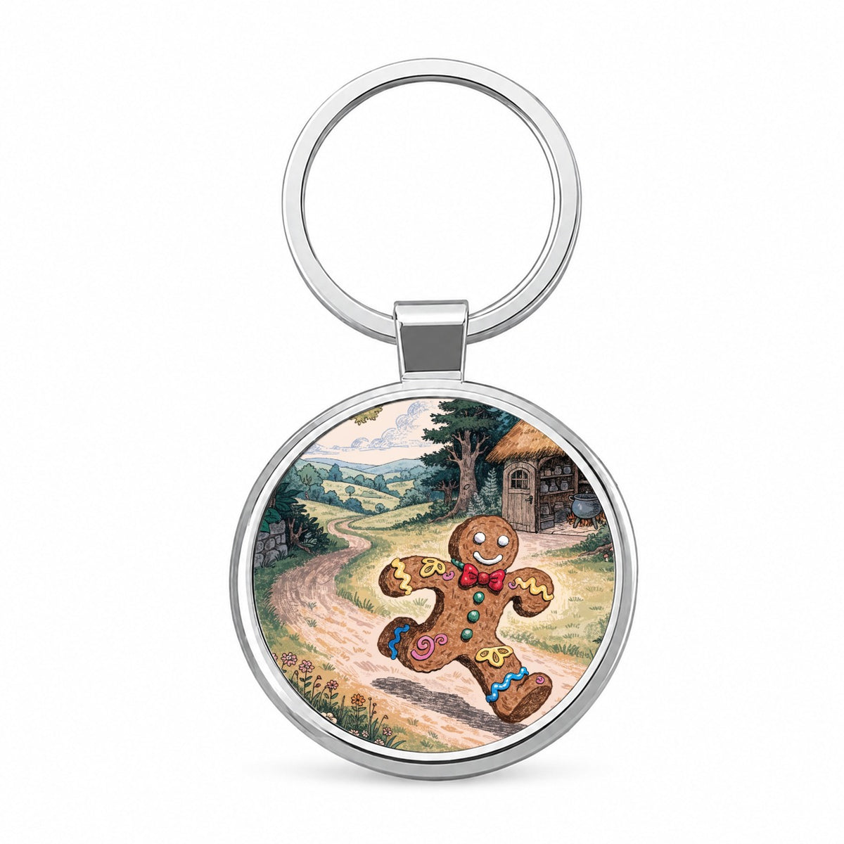 Gingerbread Man Fairy Tale Christmas Round Metal Keychain