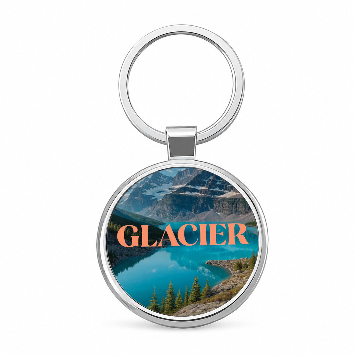 Glacier Montana Travel Round Metal Keychain