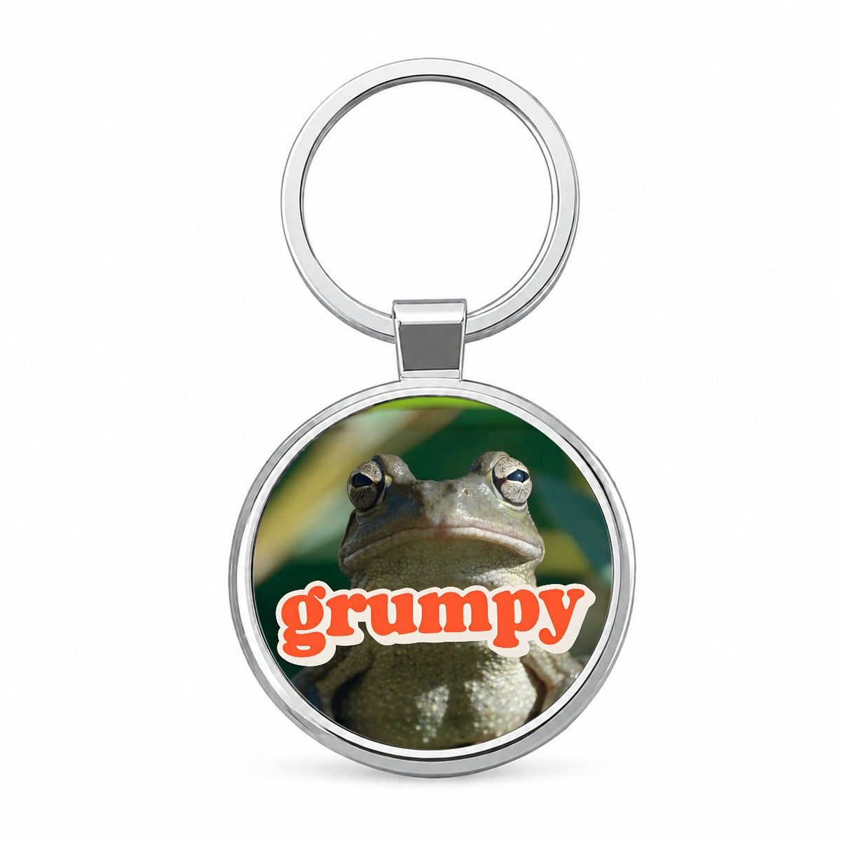 Grumpy Frog Funny Round Metal Keychain