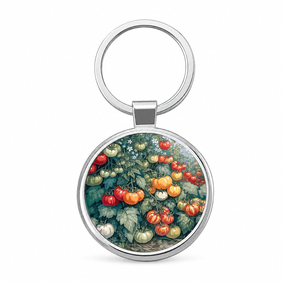 Heirloom Tomato Garden Round Metal Keychain