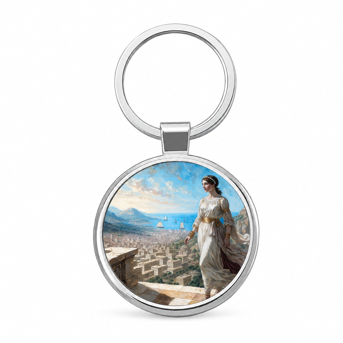 Helen Of Troy Round Metal Keychain