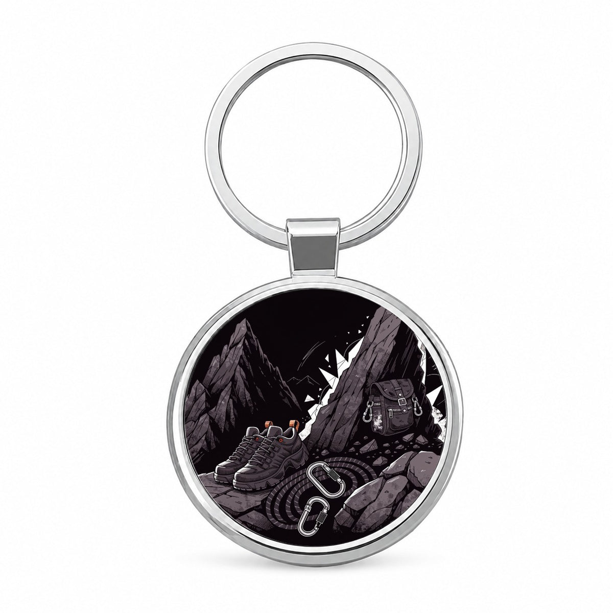 Hiking Rock Climbing Gear Dark Mountain Round Metal Keychain