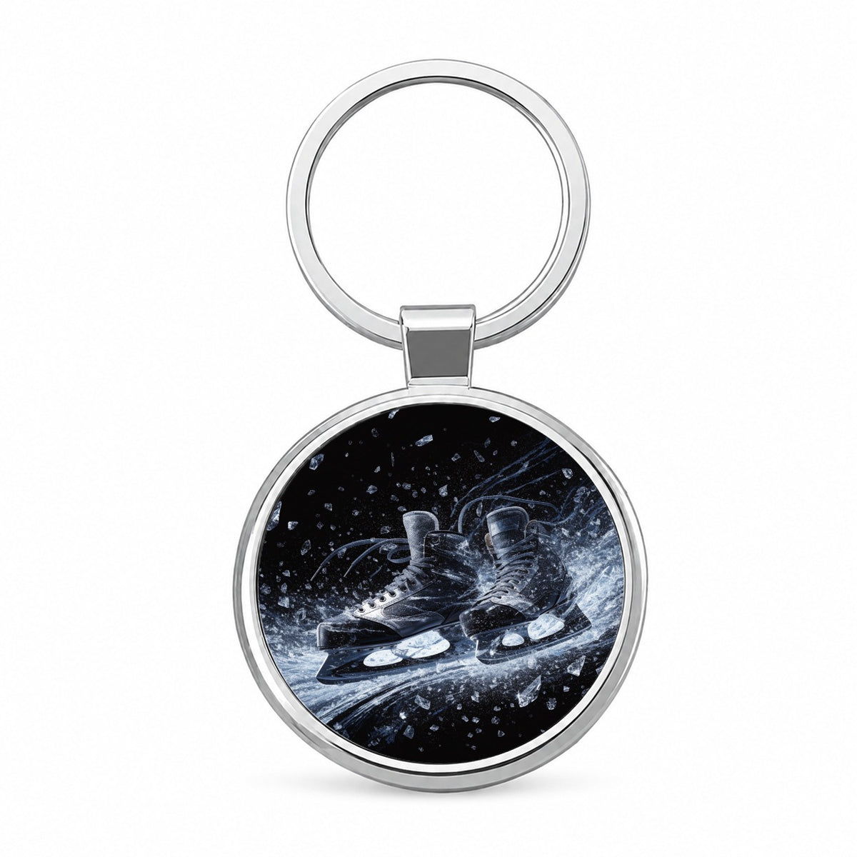 Hockey Skates On Ice Round Metal Keychain