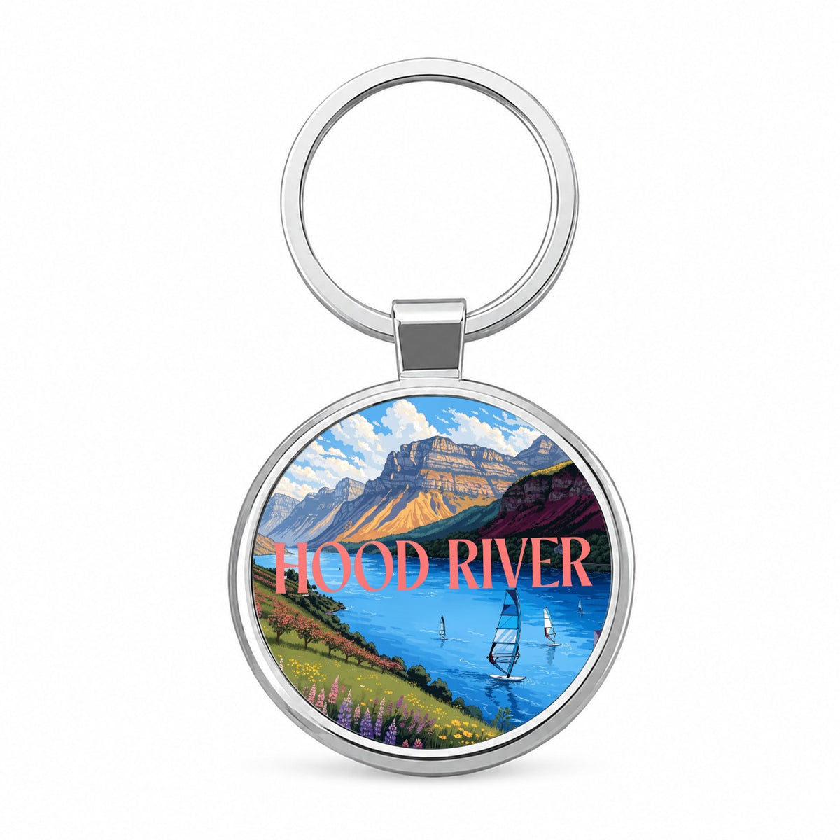 Hood River Oregon Travel Round Metal Keychain