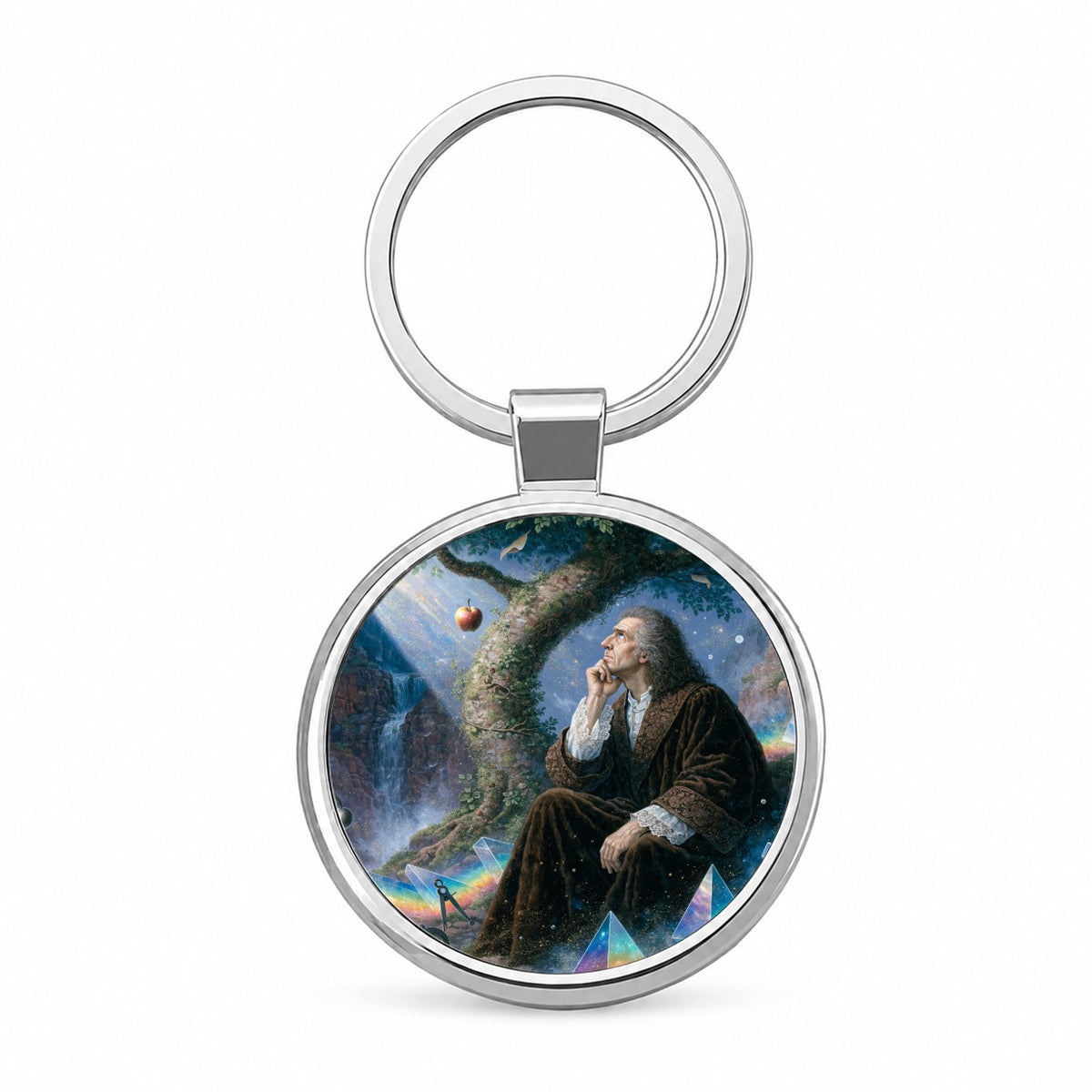 Isaac Newton Scientist Round Metal Keychain