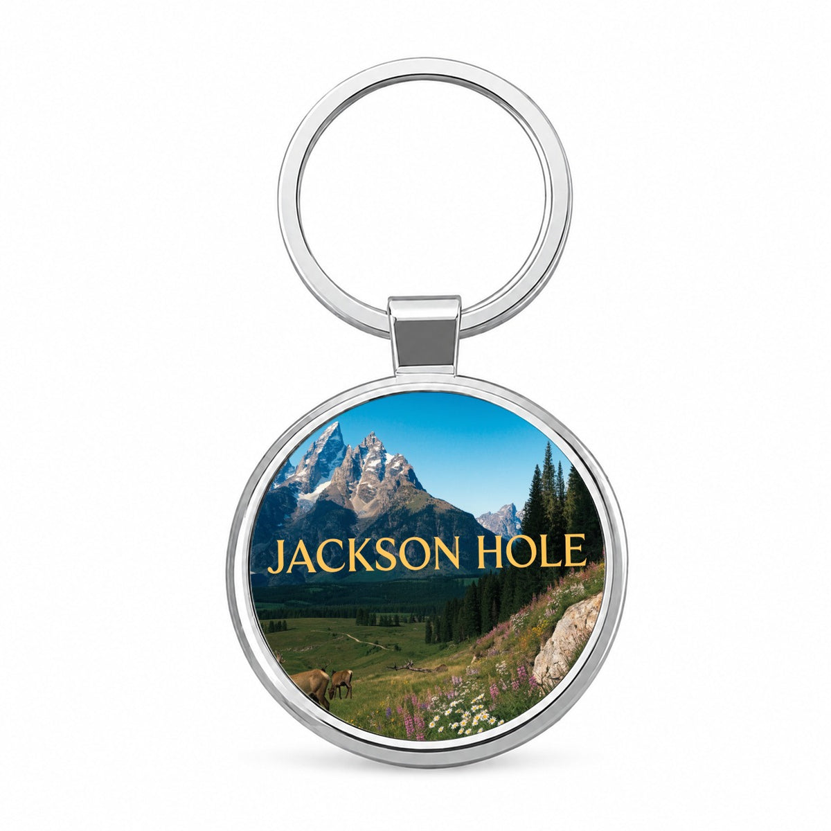 Jackson Hole Wyoming Travel Scenic Round Metal Keychain