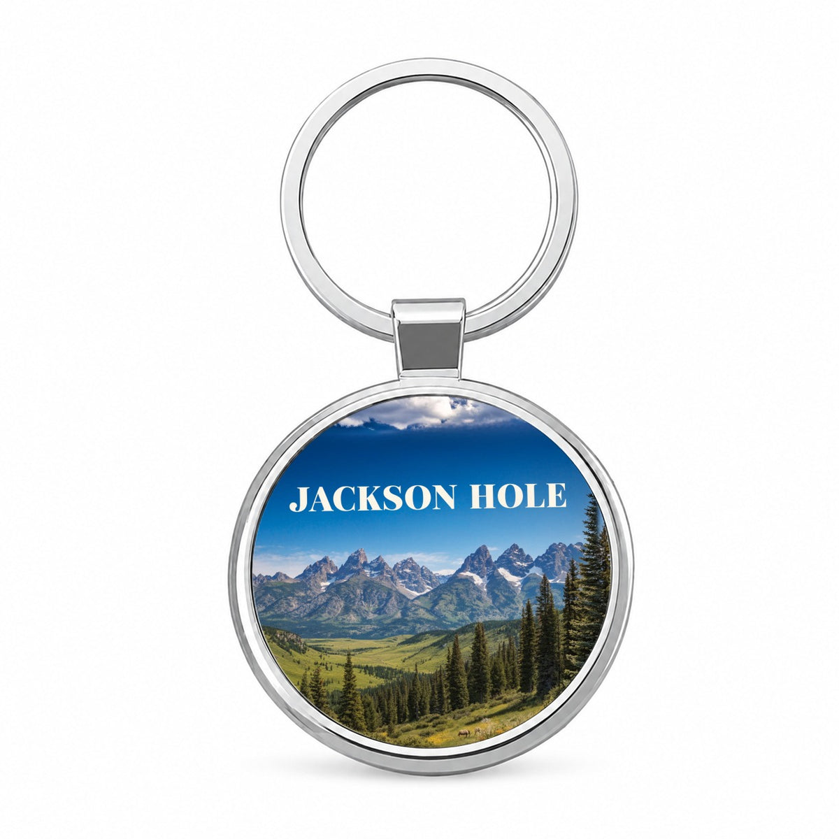 Jackson Hole Wyoming Travel Round Metal Keychain