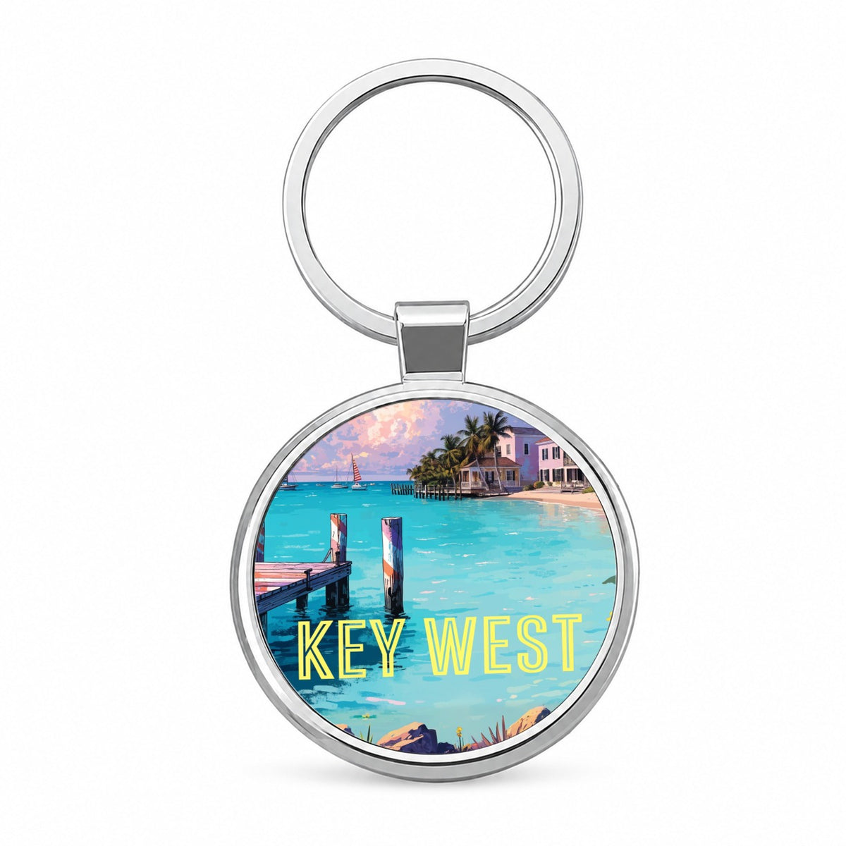 Key West Florida Travel Scenic Round Metal Keychain