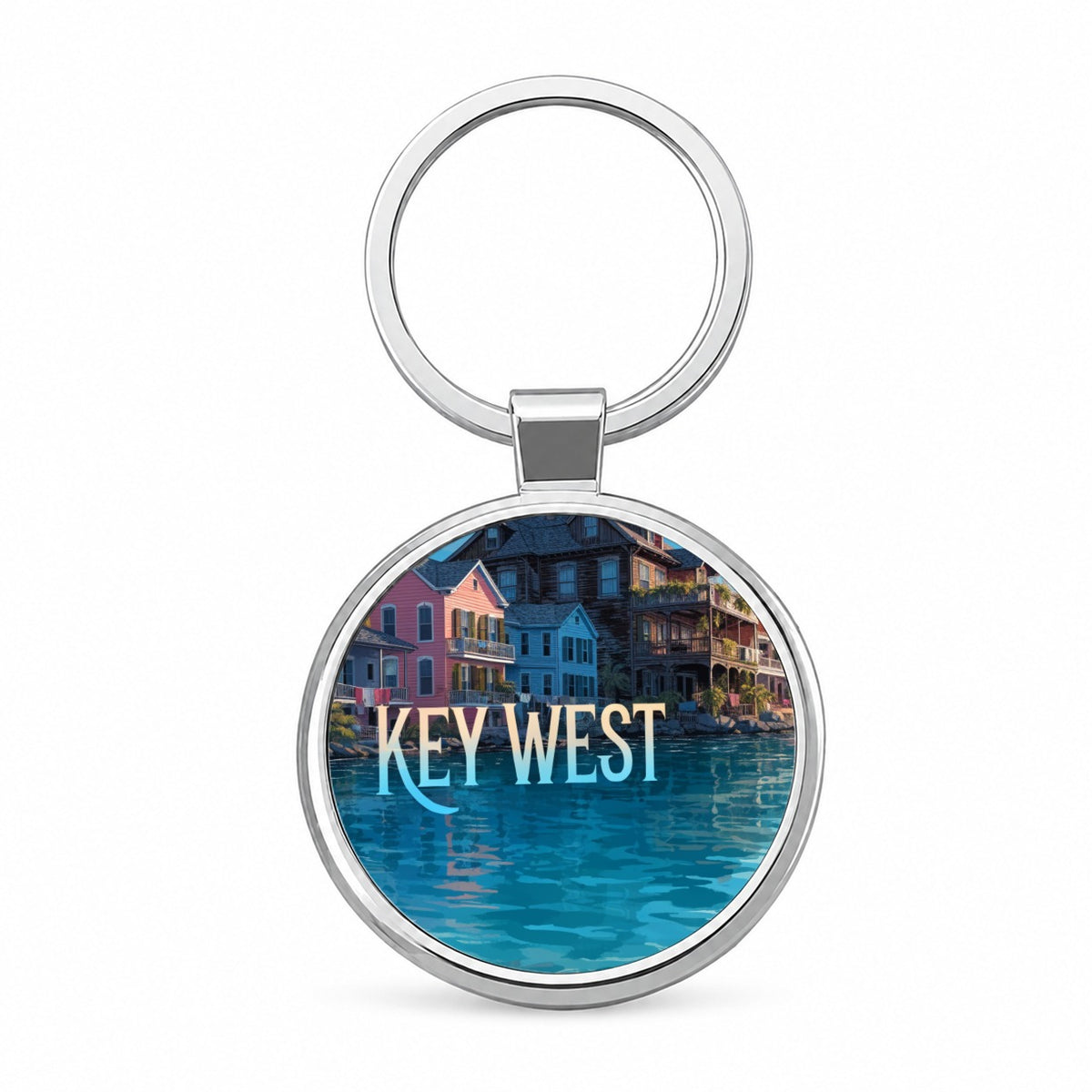 Key West Florida Travel Round Metal Keychain