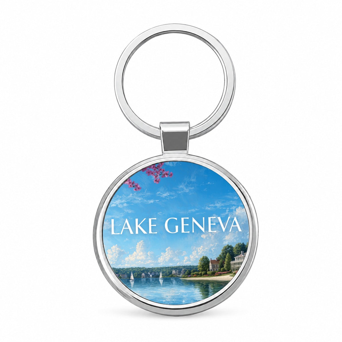 Lake Geneva Wisconsin Travel Round Metal Keychain
