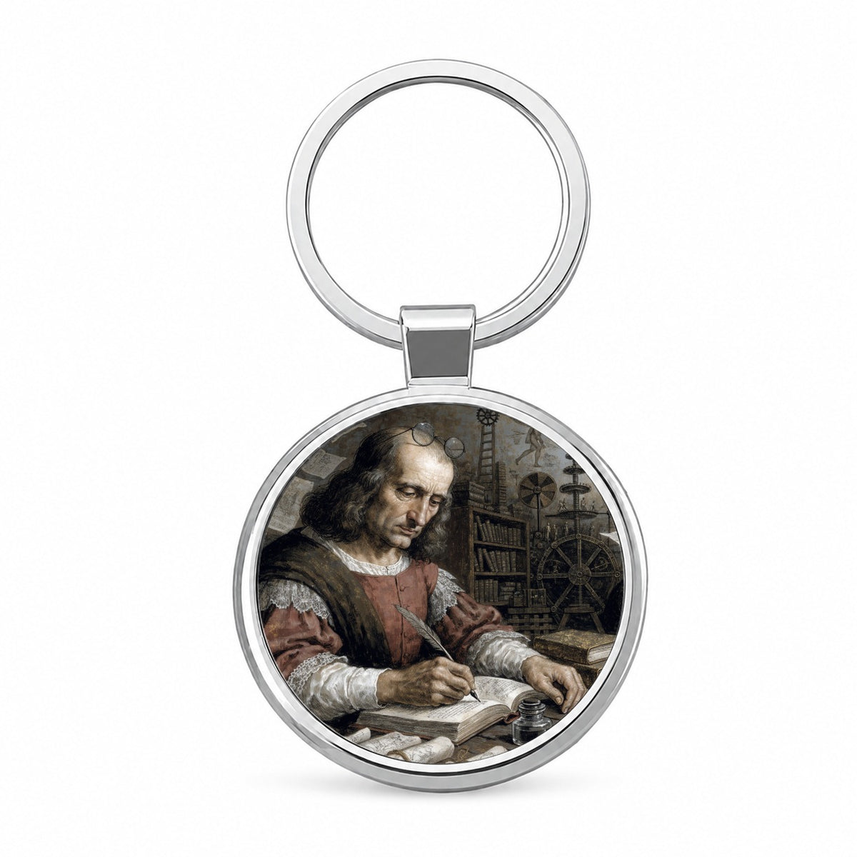 Leonardo Da Vinci Round Metal Keychain