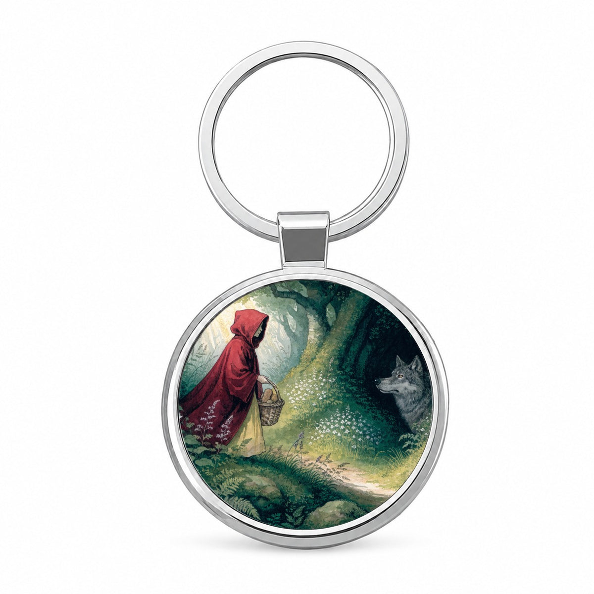 Little Red Riding Hood Round Metal Keychain