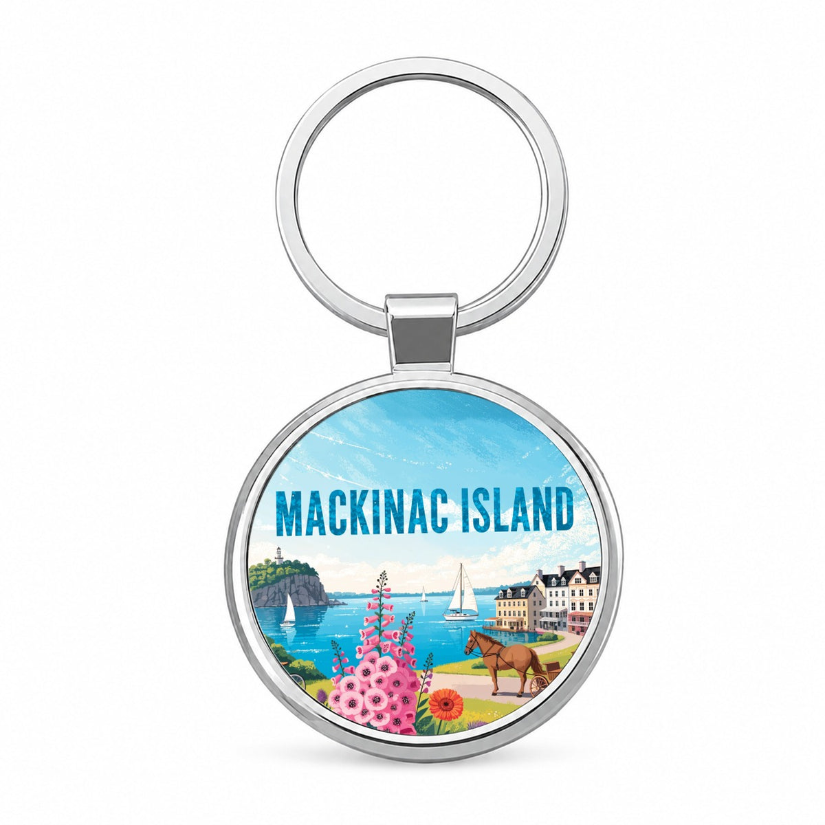 Mackinac Island Michigan Travel Round Metal Keychain
