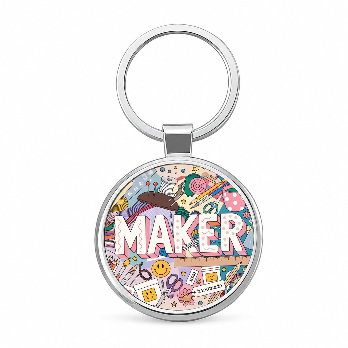 Maker Crafting Handmade Sewing Cute Round Metal Keychain