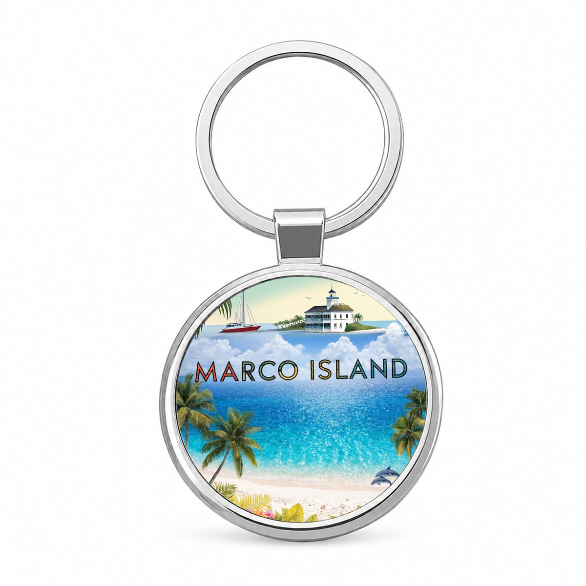 Marco Island Florida Travel Round Metal Keychain
