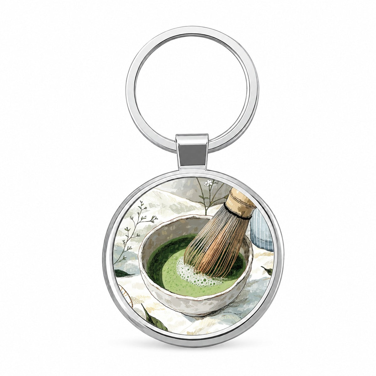 Matcha Tea Quaint Round Metal Keychain