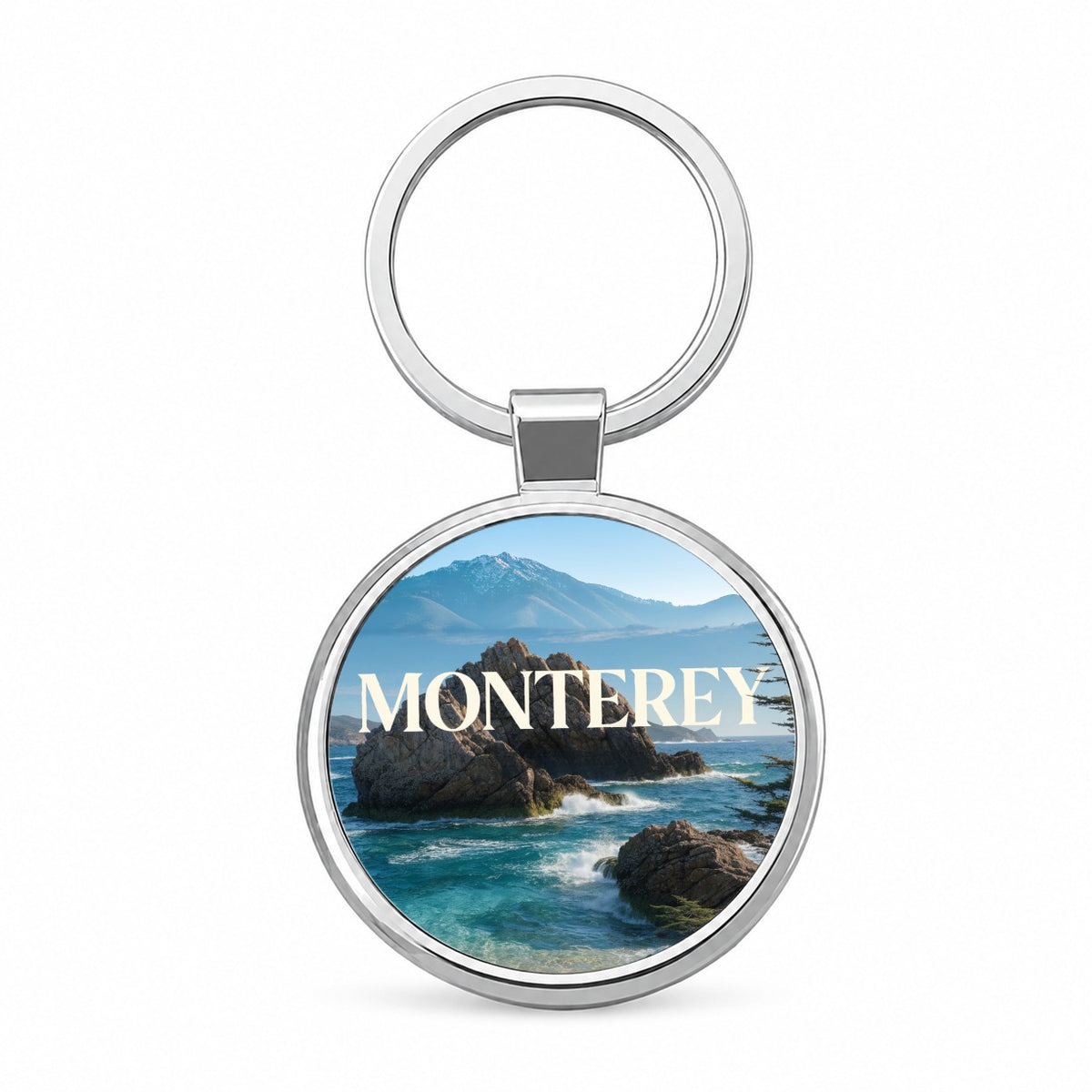 Monterey California Travel Ocean Round Metal Keychain