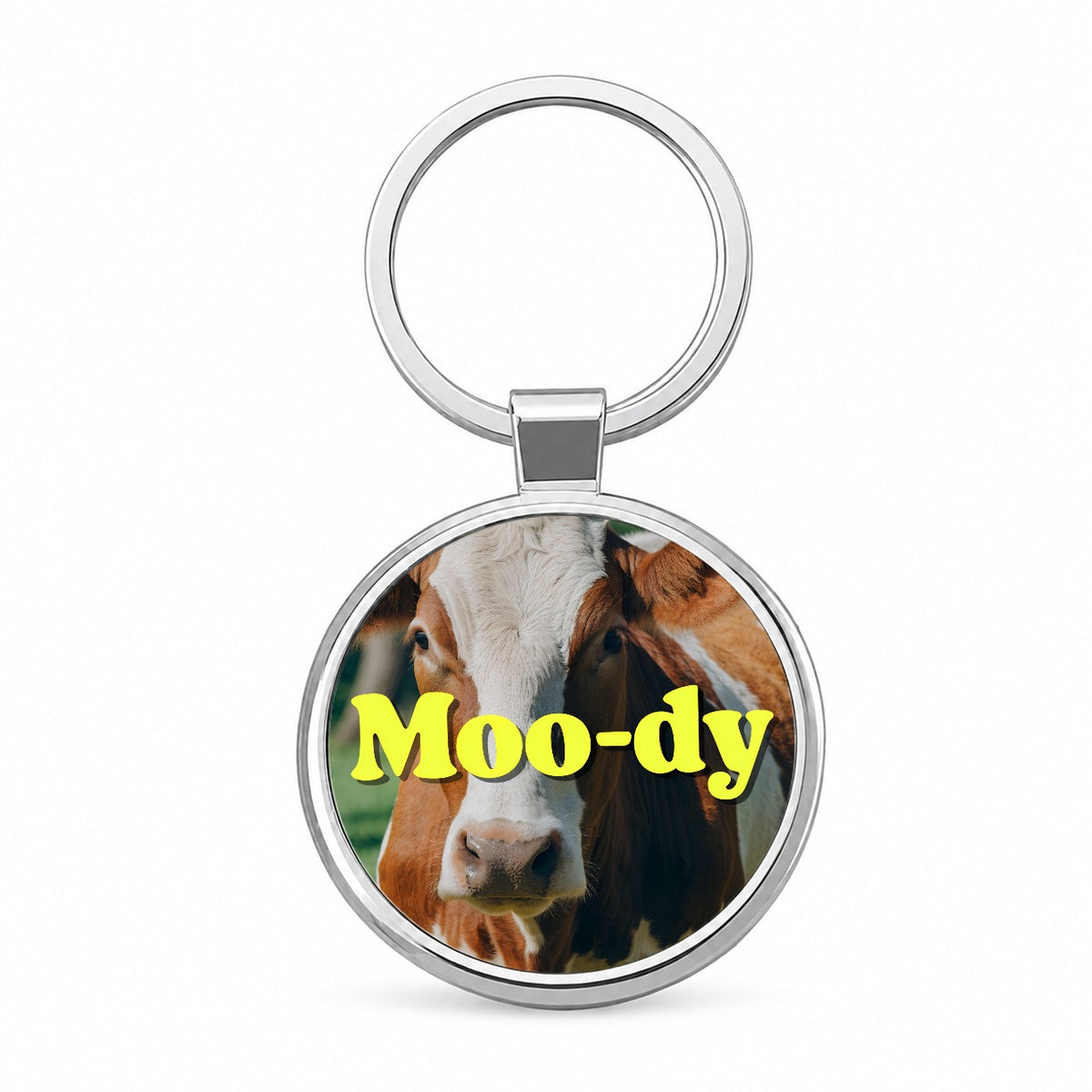 Moody Cow Funny Round Metal Keychain