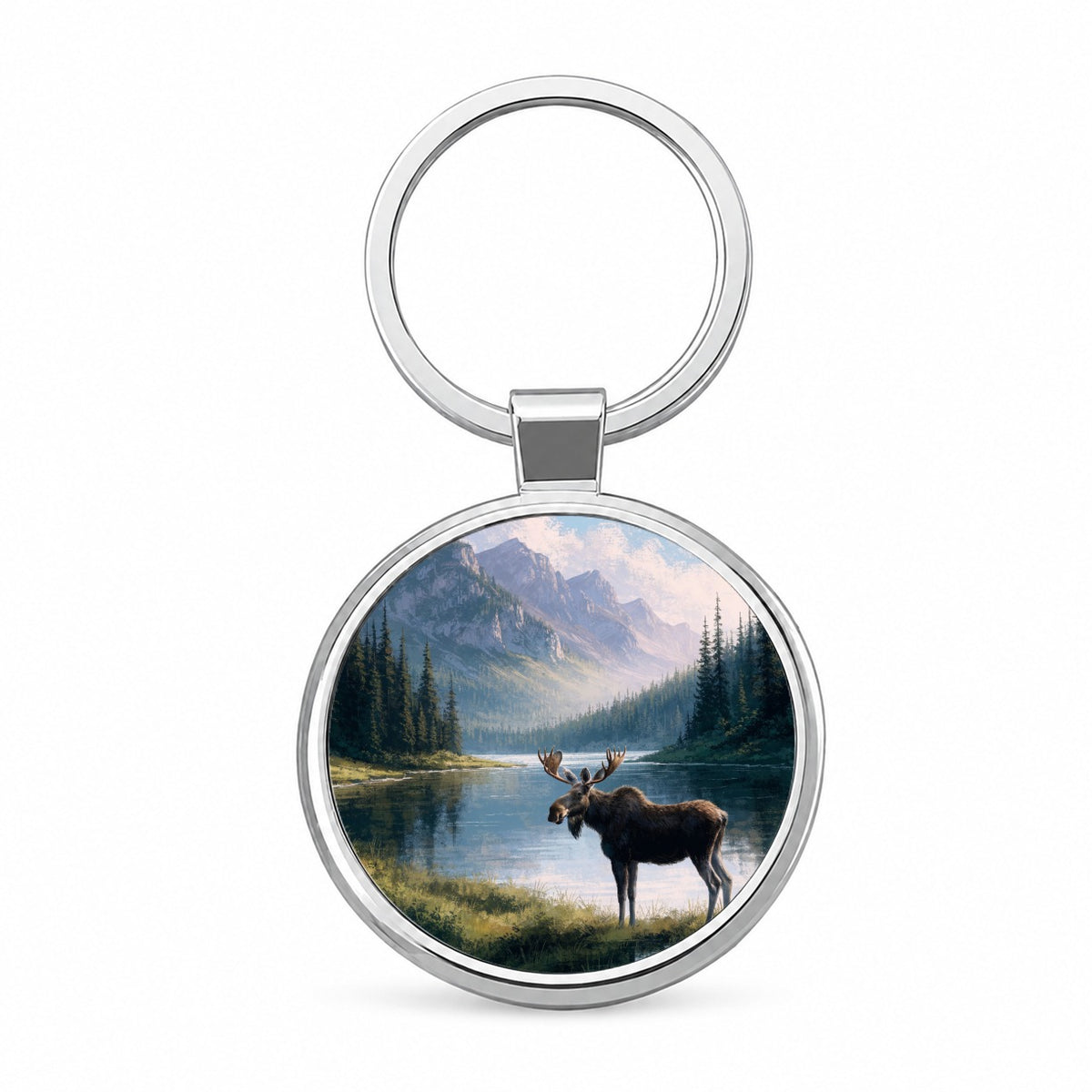 Moose Mountain Lake Round Metal Keychain
