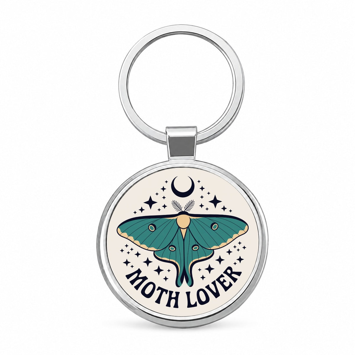 Moth Lover Luna Crescent Moon Round Metal Keychain