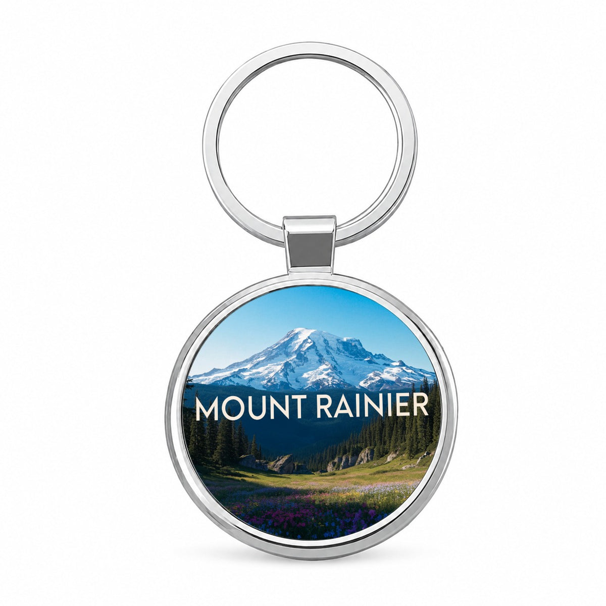 Mount Rainier Washington Travel Round Metal Keychain