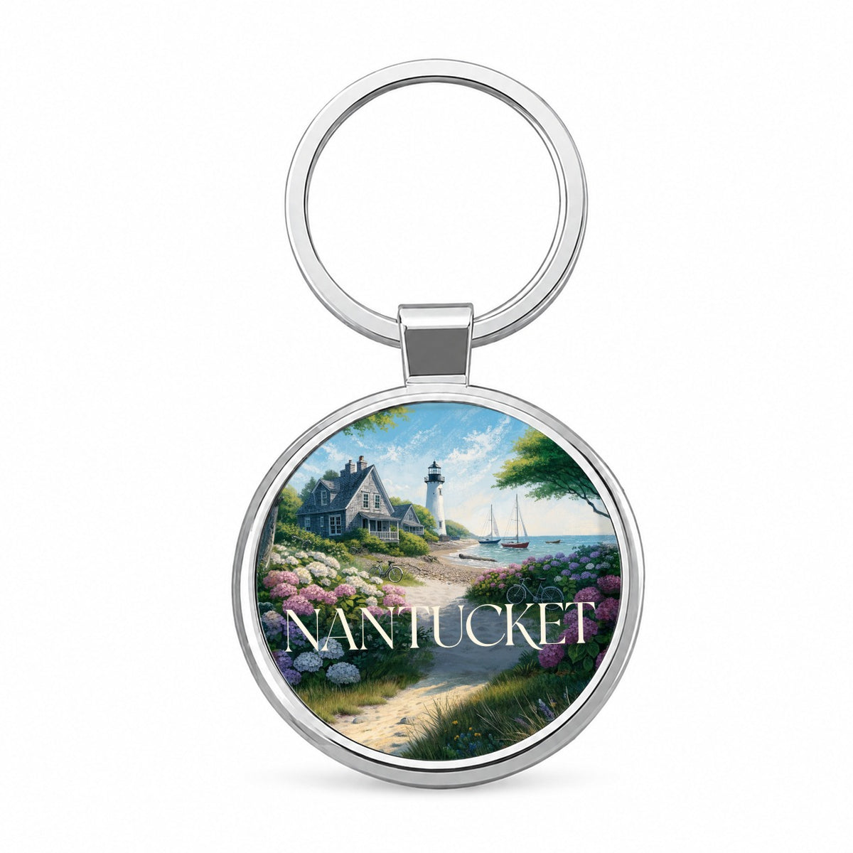 Nantucket Massachusetts Travel Lighthouse Round Metal Keychain