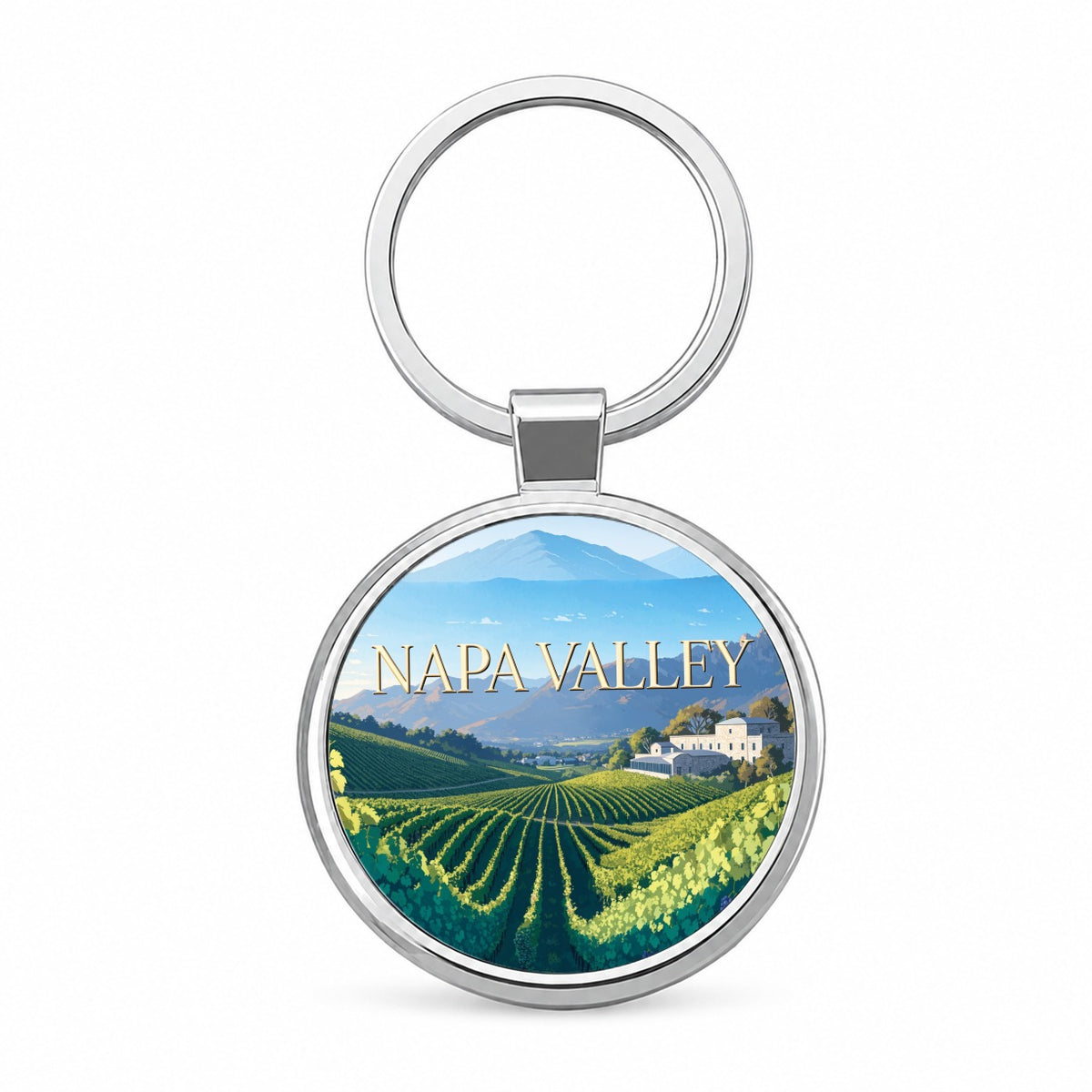 Napa Valley California Travel Grape Vines Wine Round Metal Keychain