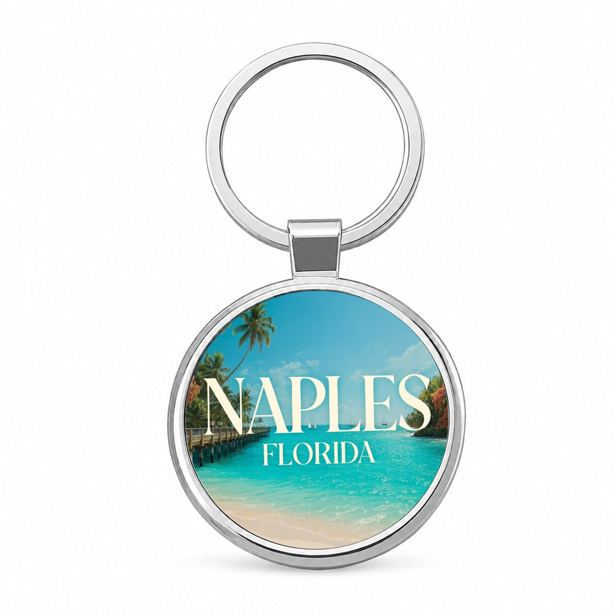 Naples Florida Travel Round Metal Keychain