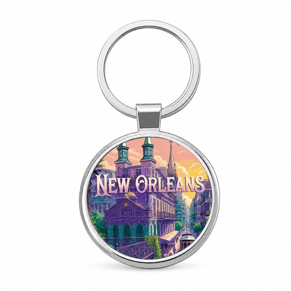 New Orleans Louisiana Travel City Round Metal Keychain