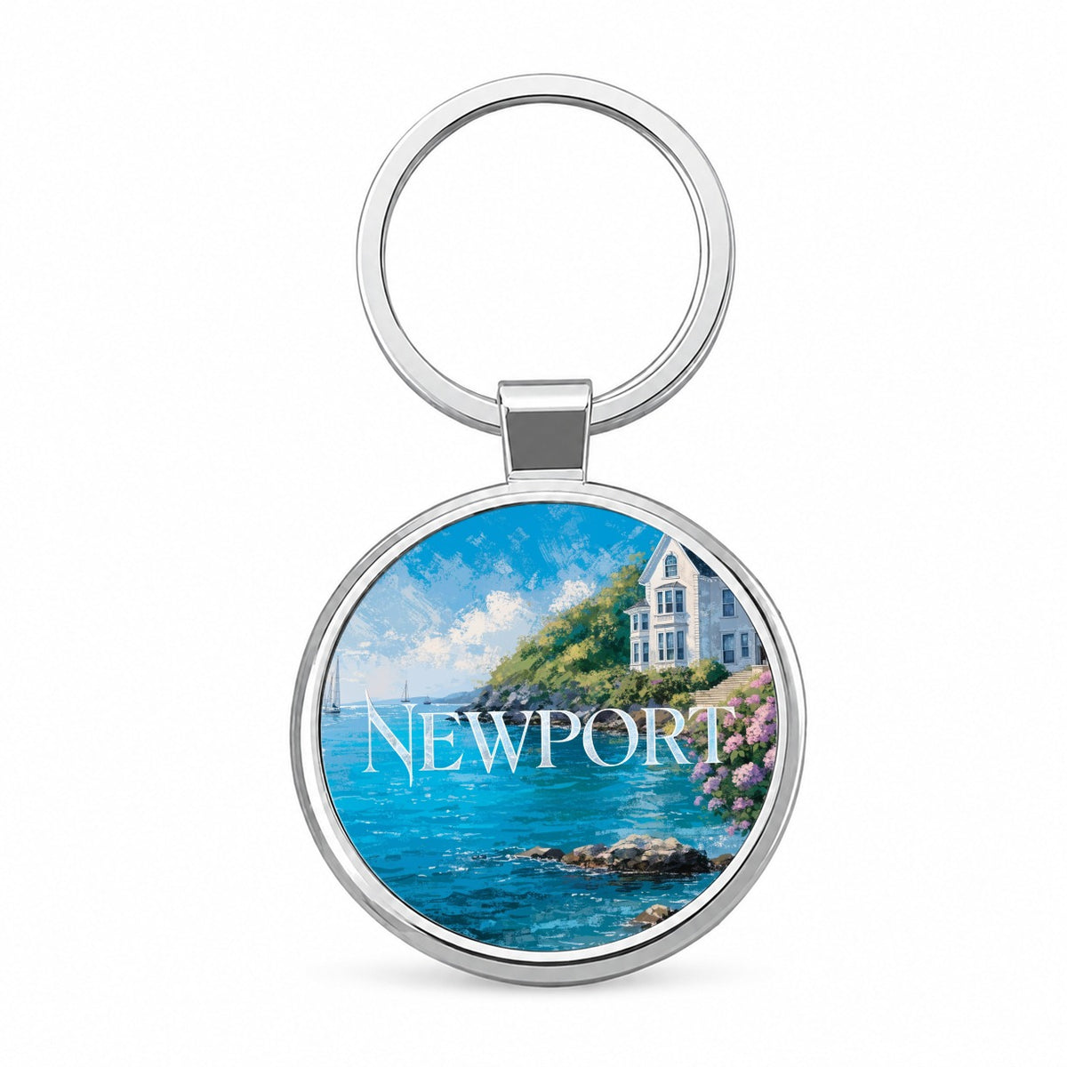 Newport Rhode Island Travel Round Metal Keychain