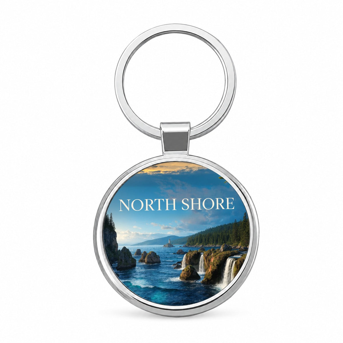 North Shore Minnesota Travel Round Metal Keychain