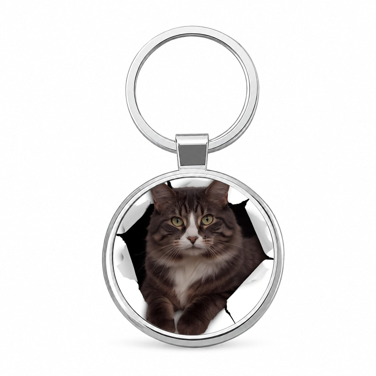 Norwegian Forest Cat Breakout Round Metal Keychain