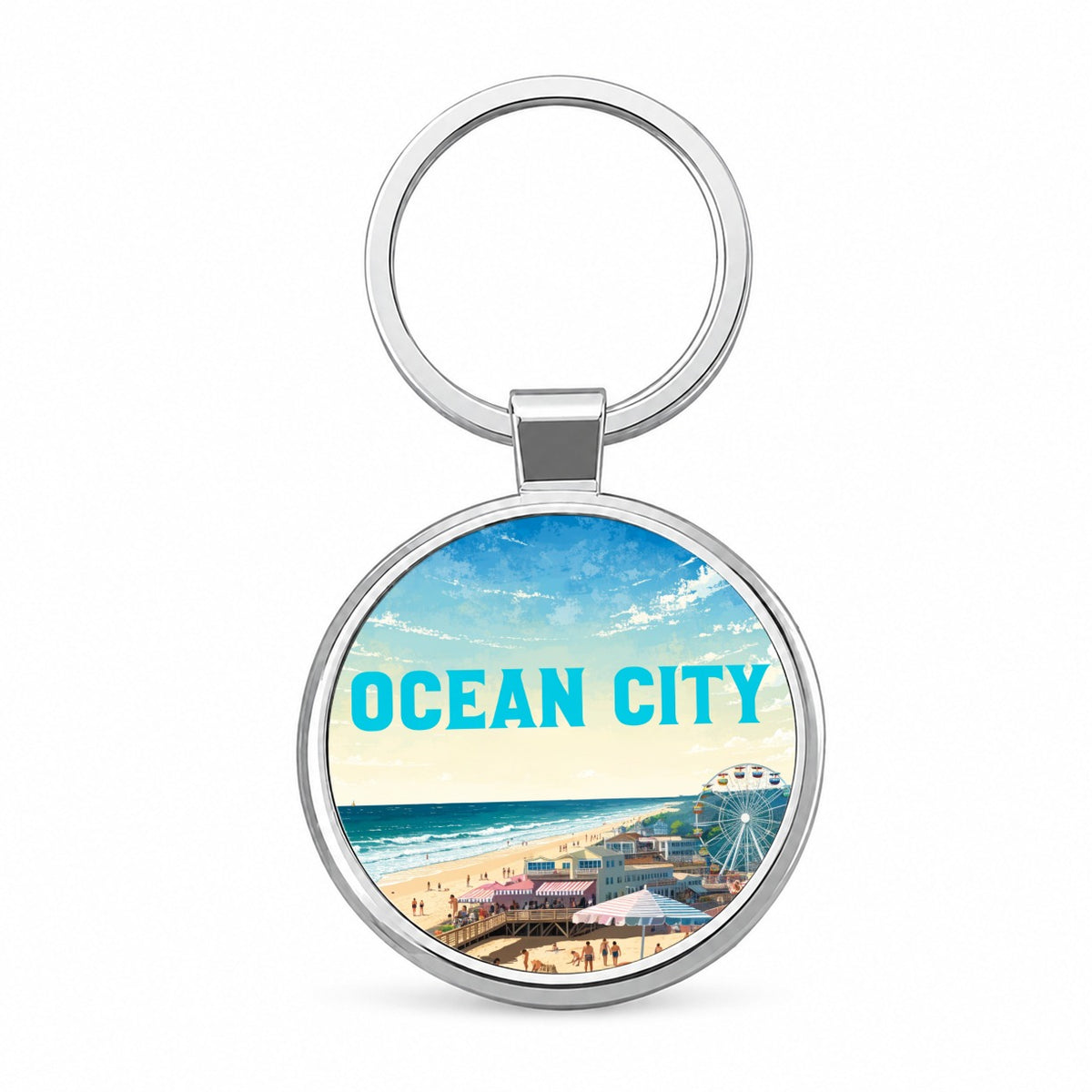 Ocean City Maryland Travel Round Metal Keychain