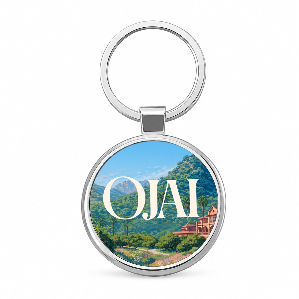Ojai California Travel Round Metal Keychain