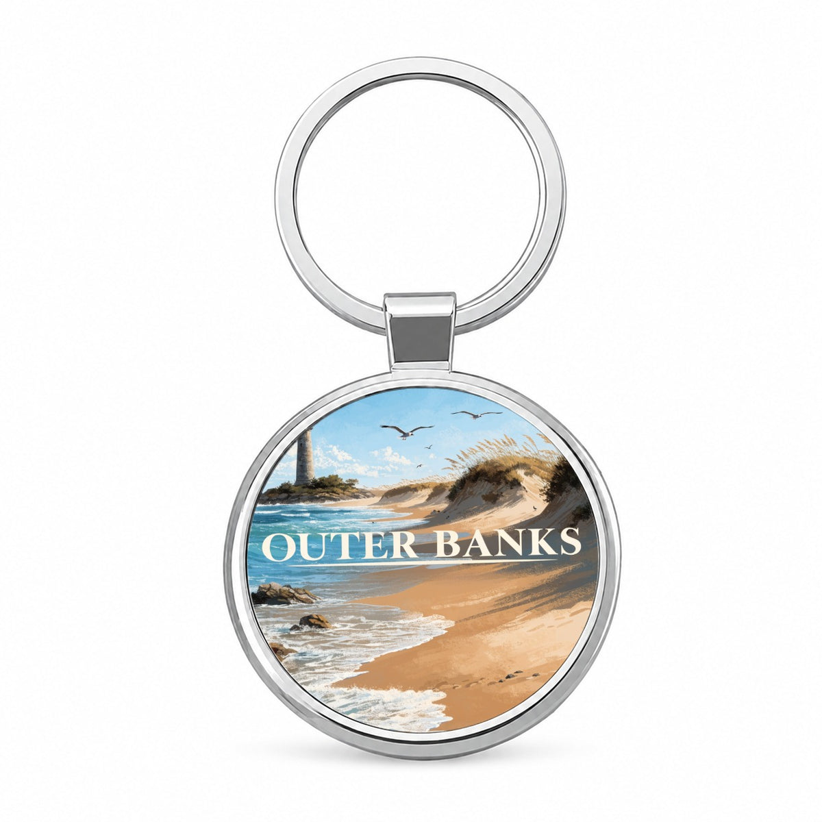 Outer Banks North Carolina Travel Round Metal Keychain