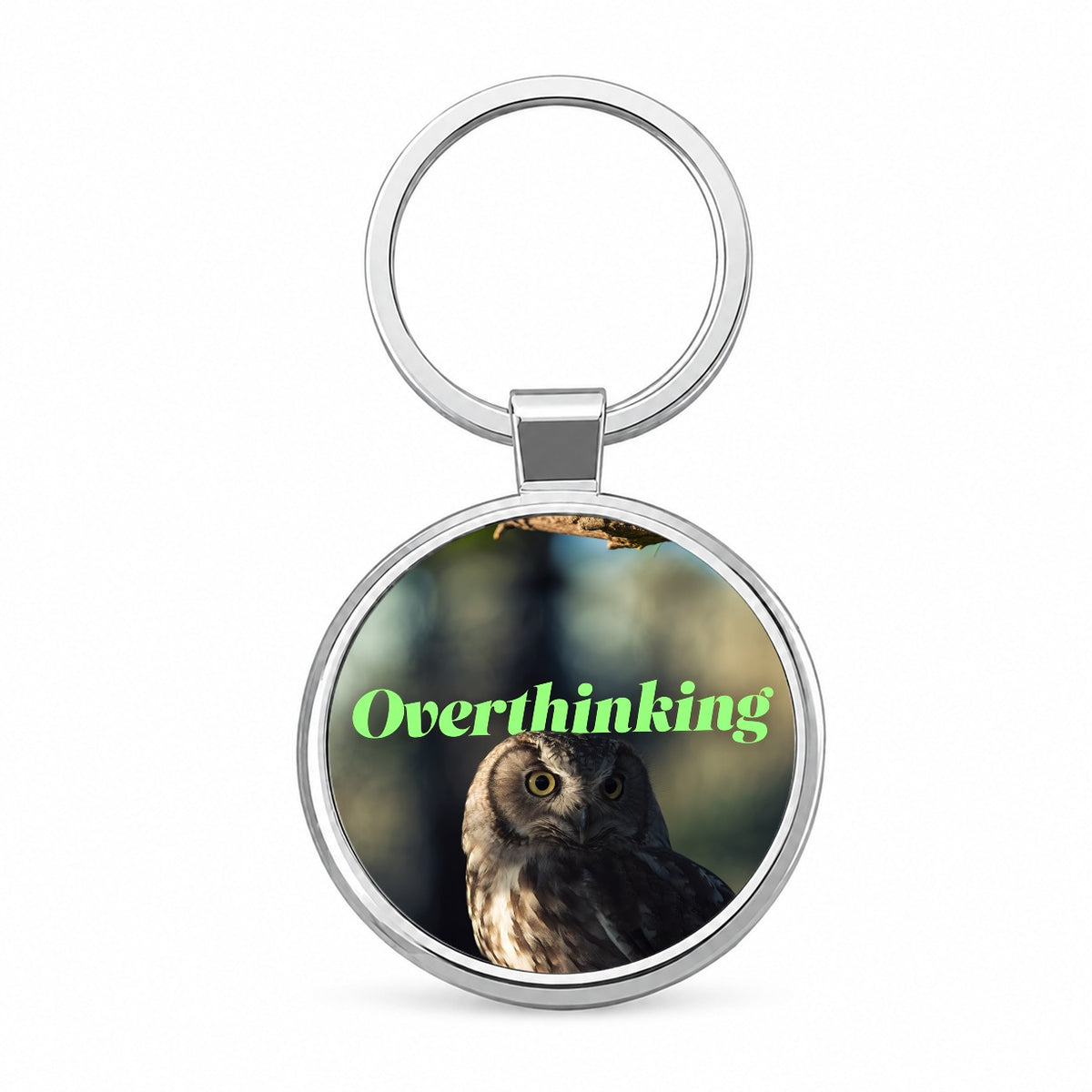 Overthinking Owl Funny Round Metal Keychain